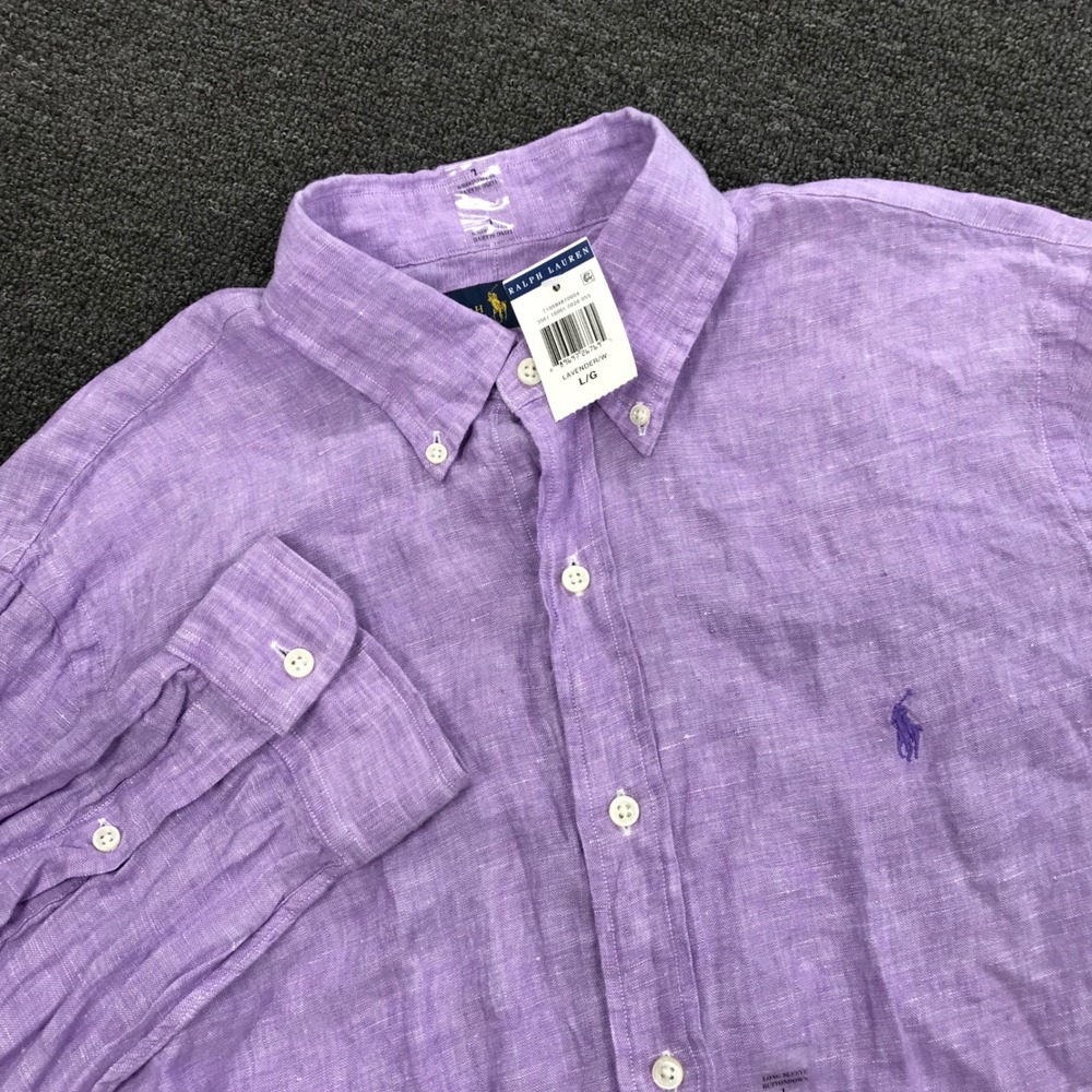 Polo Ralph Lauren Mens Lavender Purple 100% Linen Button Down Shirt Large NWT